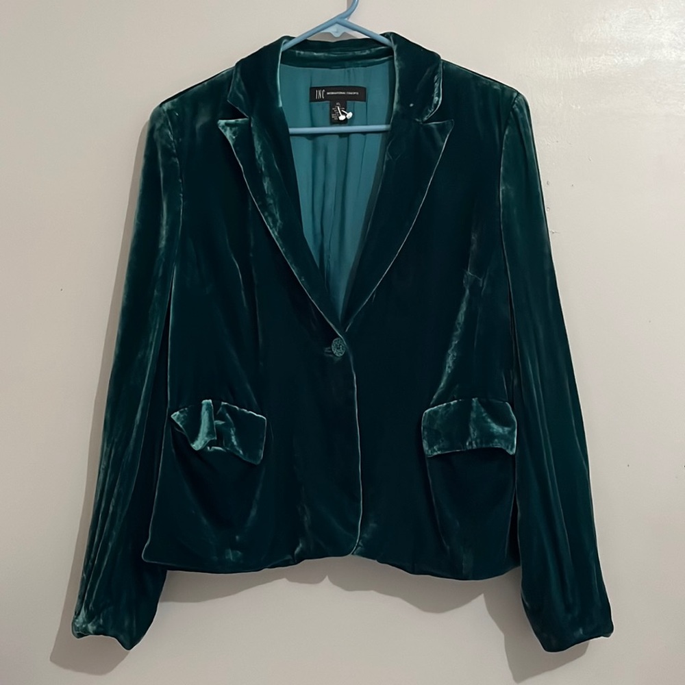 INC International Concepts Teal Velvet Blazer - Picture 2 of 7